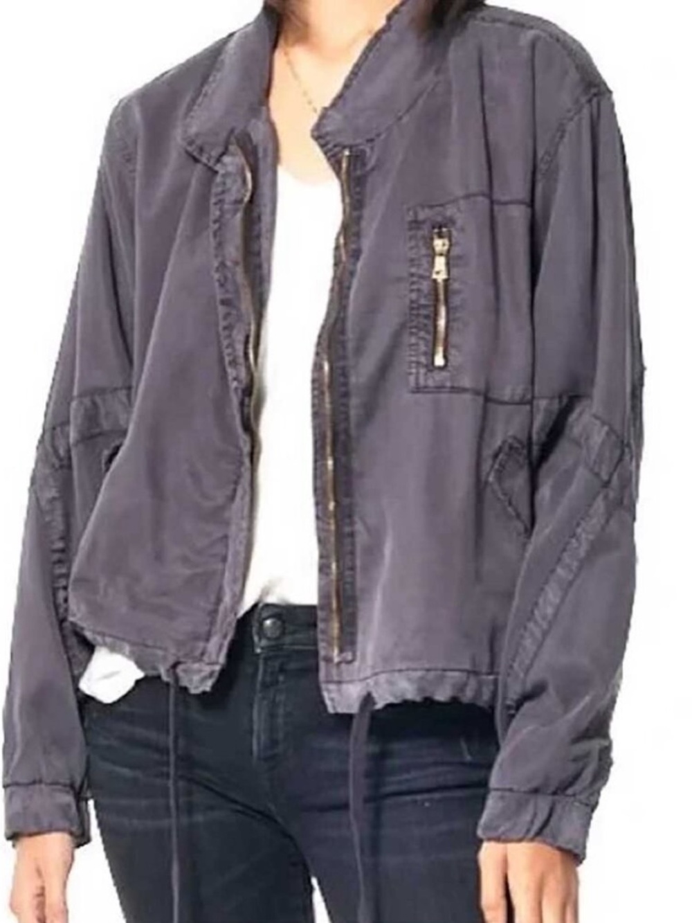 Young Fabulous & Broke Clara Jacket Gray/Black Tencel Bomber Utility YFB Large